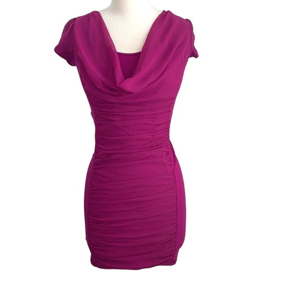 Express Dresses & Skirts - 025: EXPRESS fuschia magenta bodycon ruche fitted mini dress in size small